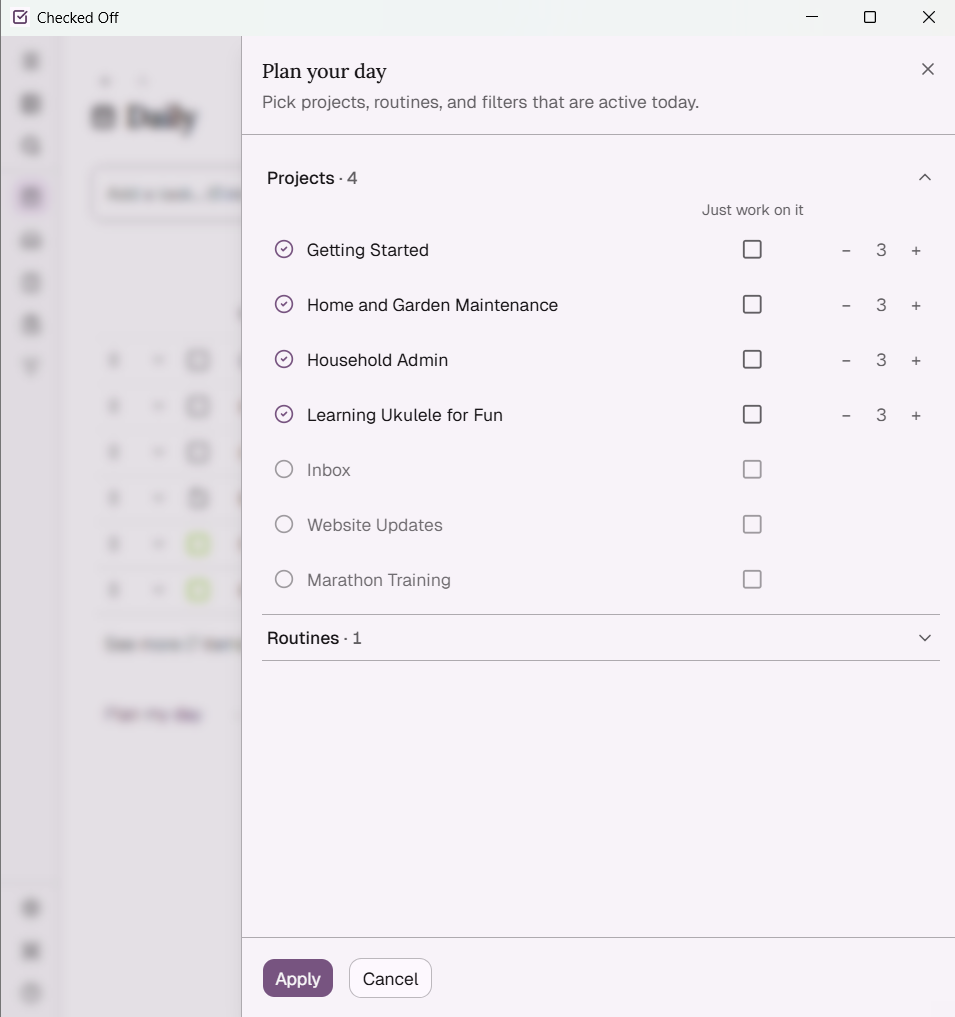 Plan your day modal