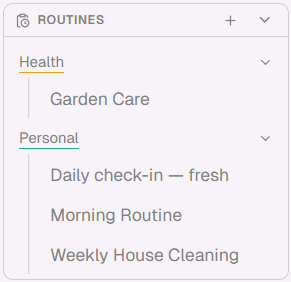 Routines sidebar grouped by domain